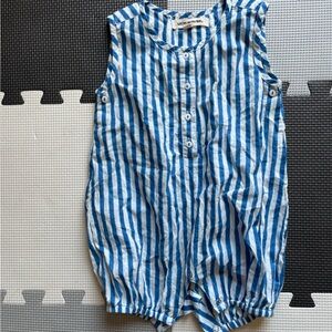 EUC Lucas du Tertre Blue and White Striped Baby Romper 9-12M